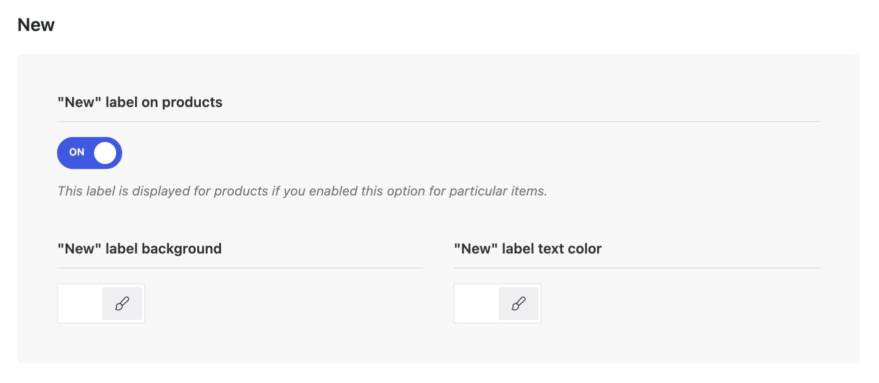product labels settings "new" label