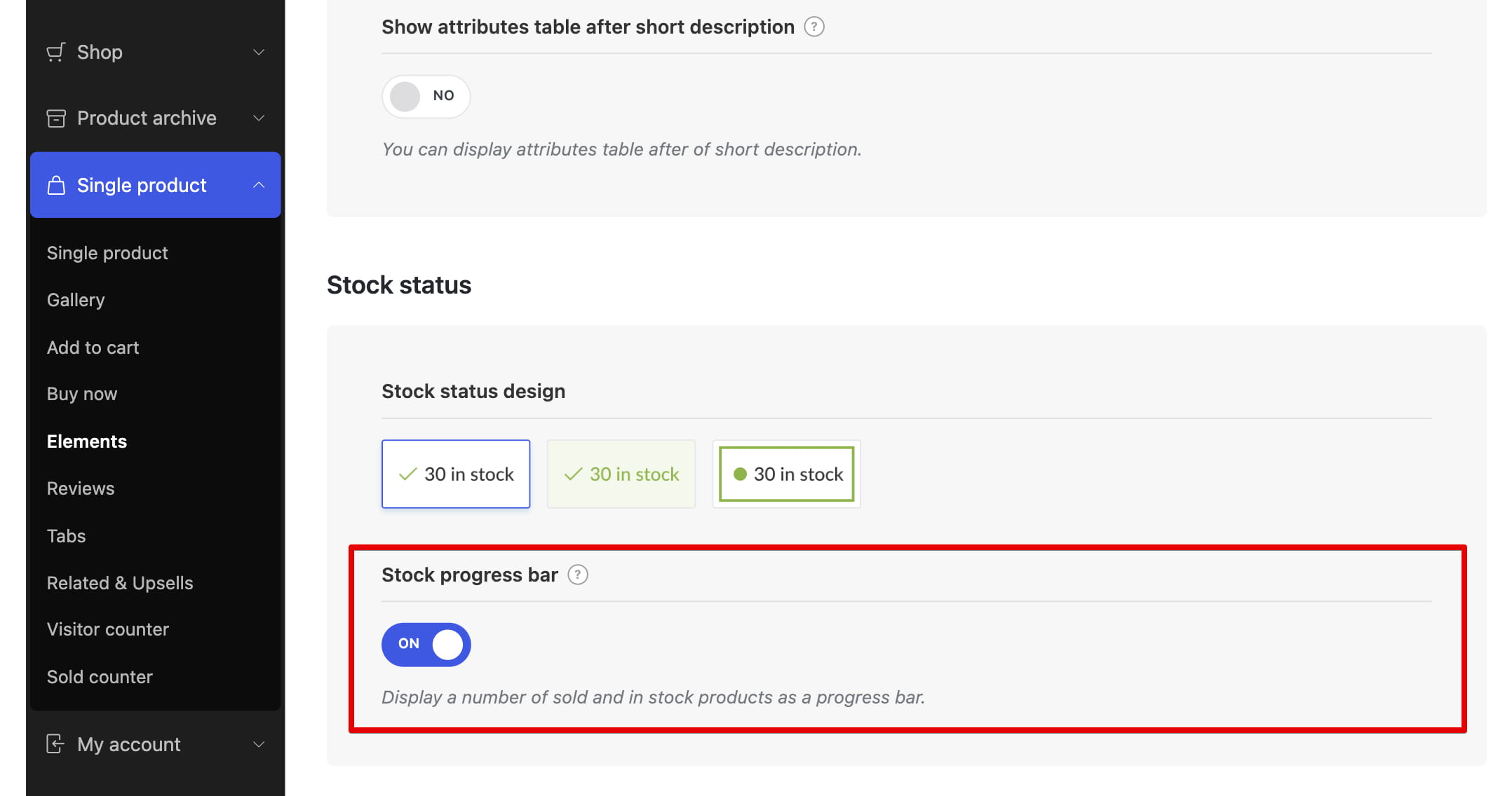 Stock progress bar setting turned on