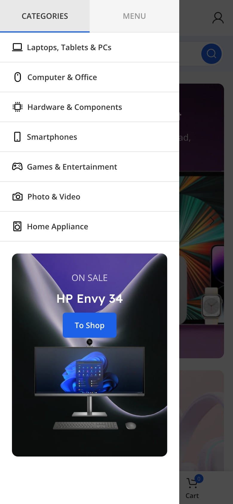 area after the mobile menu