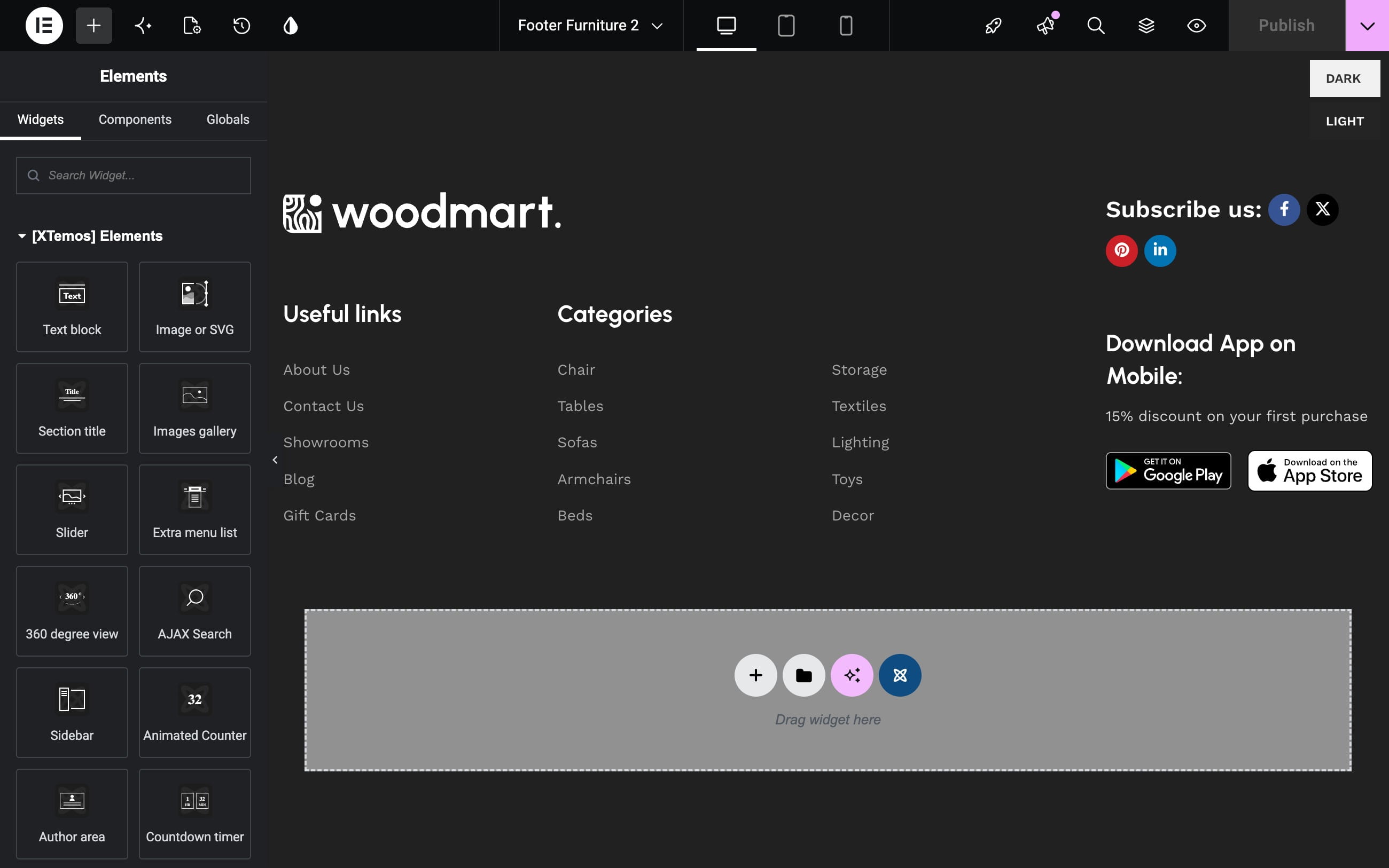 edit footer html block