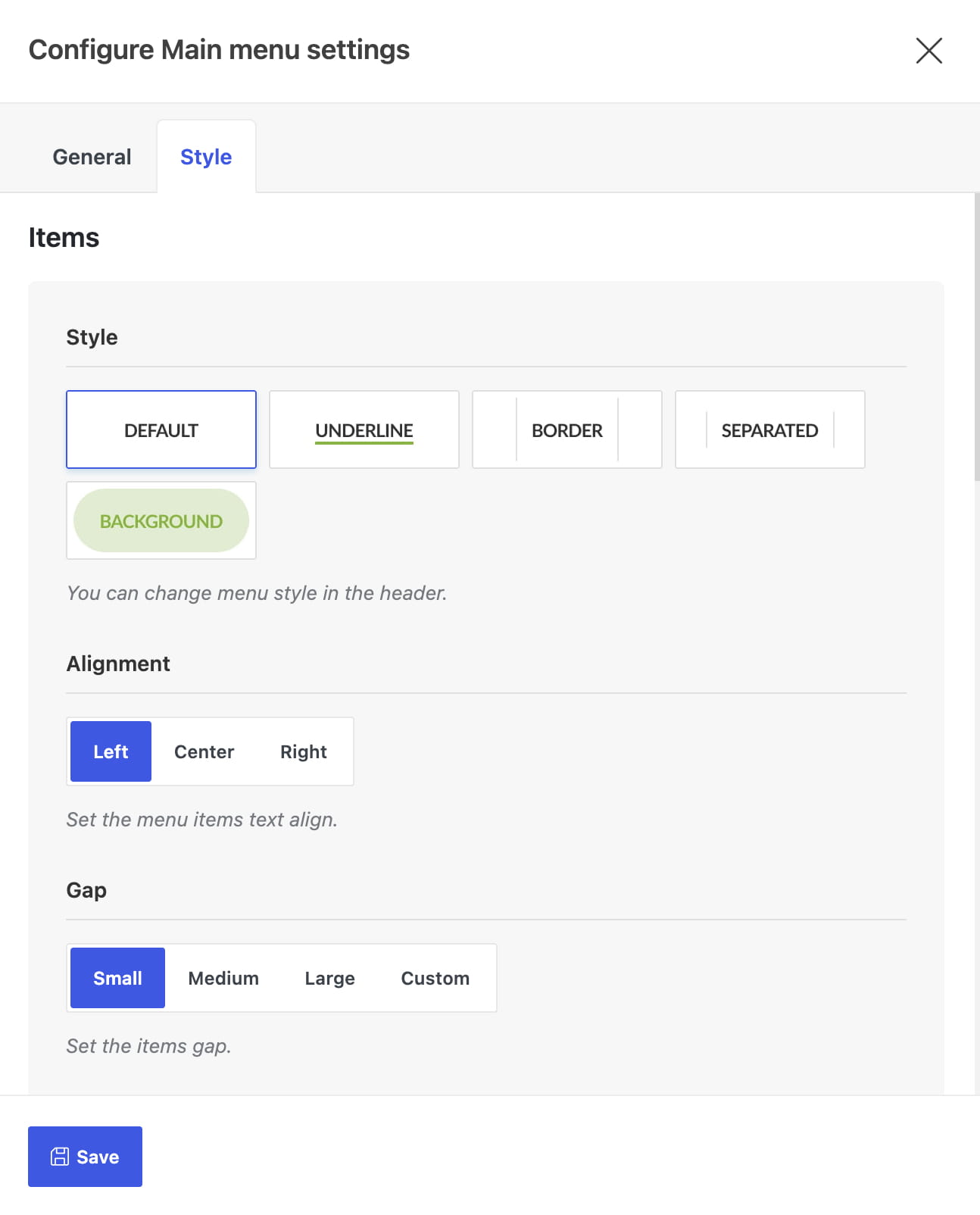 header builder menu styles
