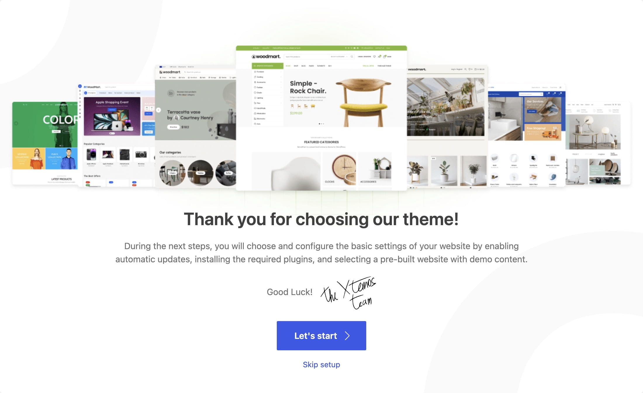 WoodMart setup wizard Let’s start