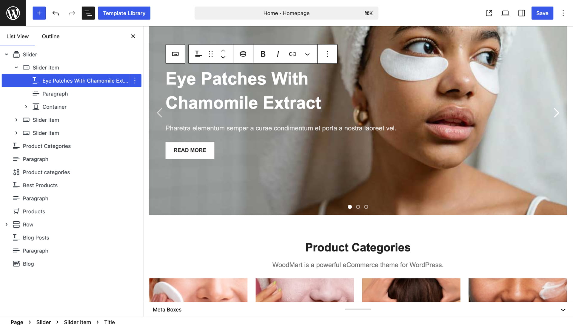 Page Editor in WoodMart