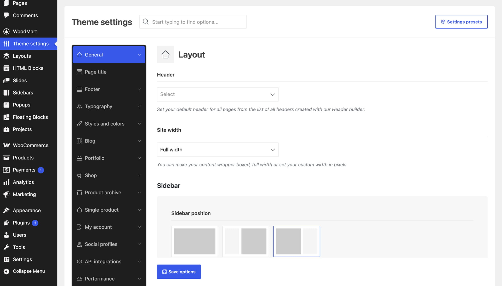 WoodMart Theme Settings
